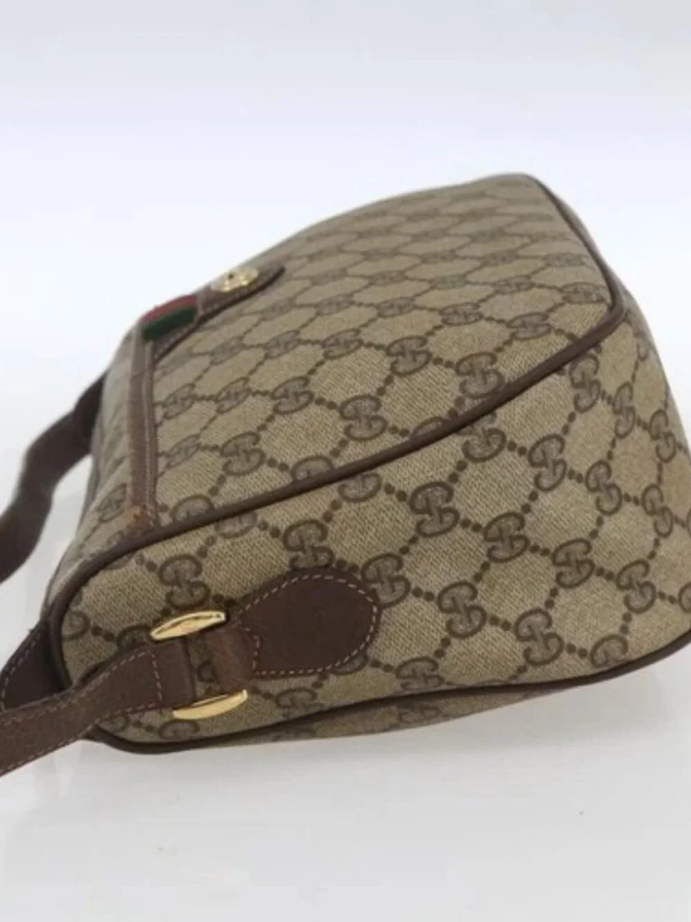 GUCCI GG Supreme Web Sherry Line Bag PVC Beige Gold 89 02 077 Auth 165219 - Picture 3 of 16